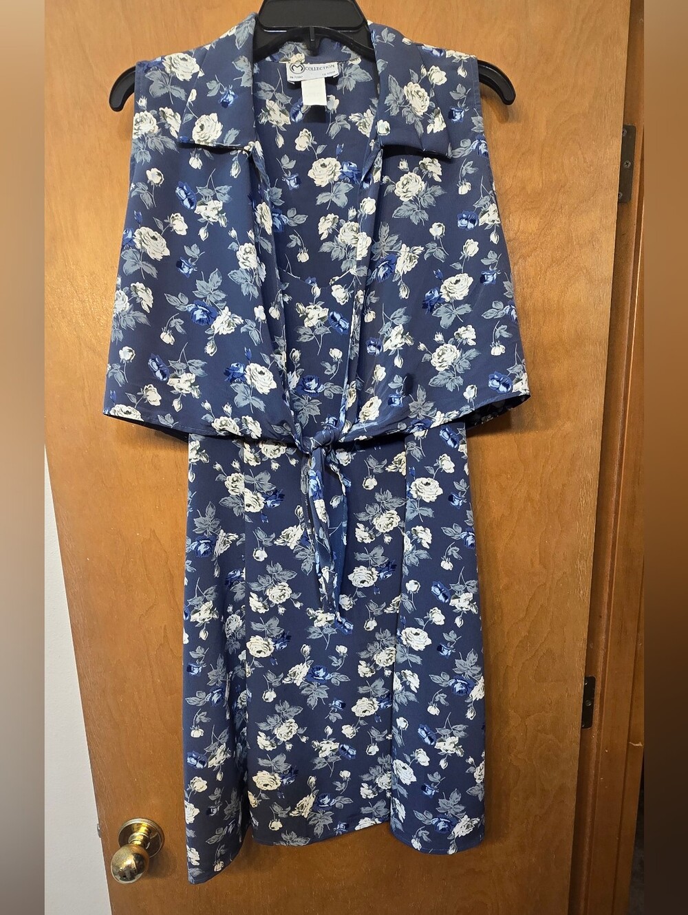 JM Collection Navy Floral Dress W/Tie-Front Coat -Cream & Light Blue Blooms